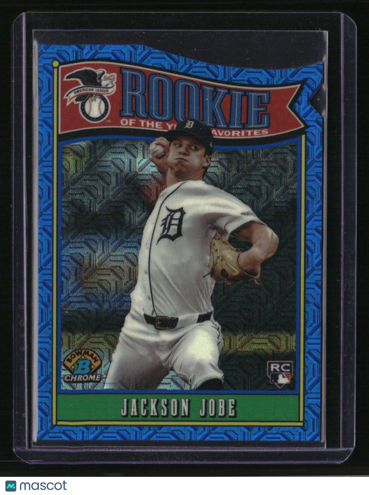 2025 Bowman Jackson Jobe Rookie of the Year Favorites Mojo Blue Refractor #/150
