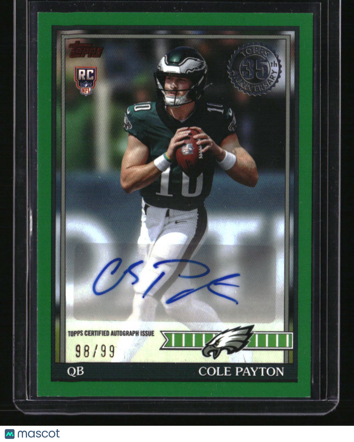 2026 Topps Flagship Cole Payton 35th Anniversary Rookie Autographs Green #/99