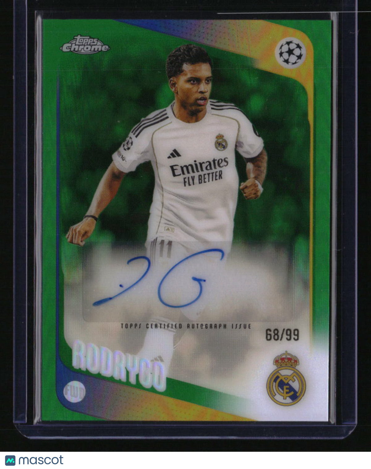 2025-26 Topps Chrome UEFA Club Competitions Rodrygo Chrome Autograph Green #/99