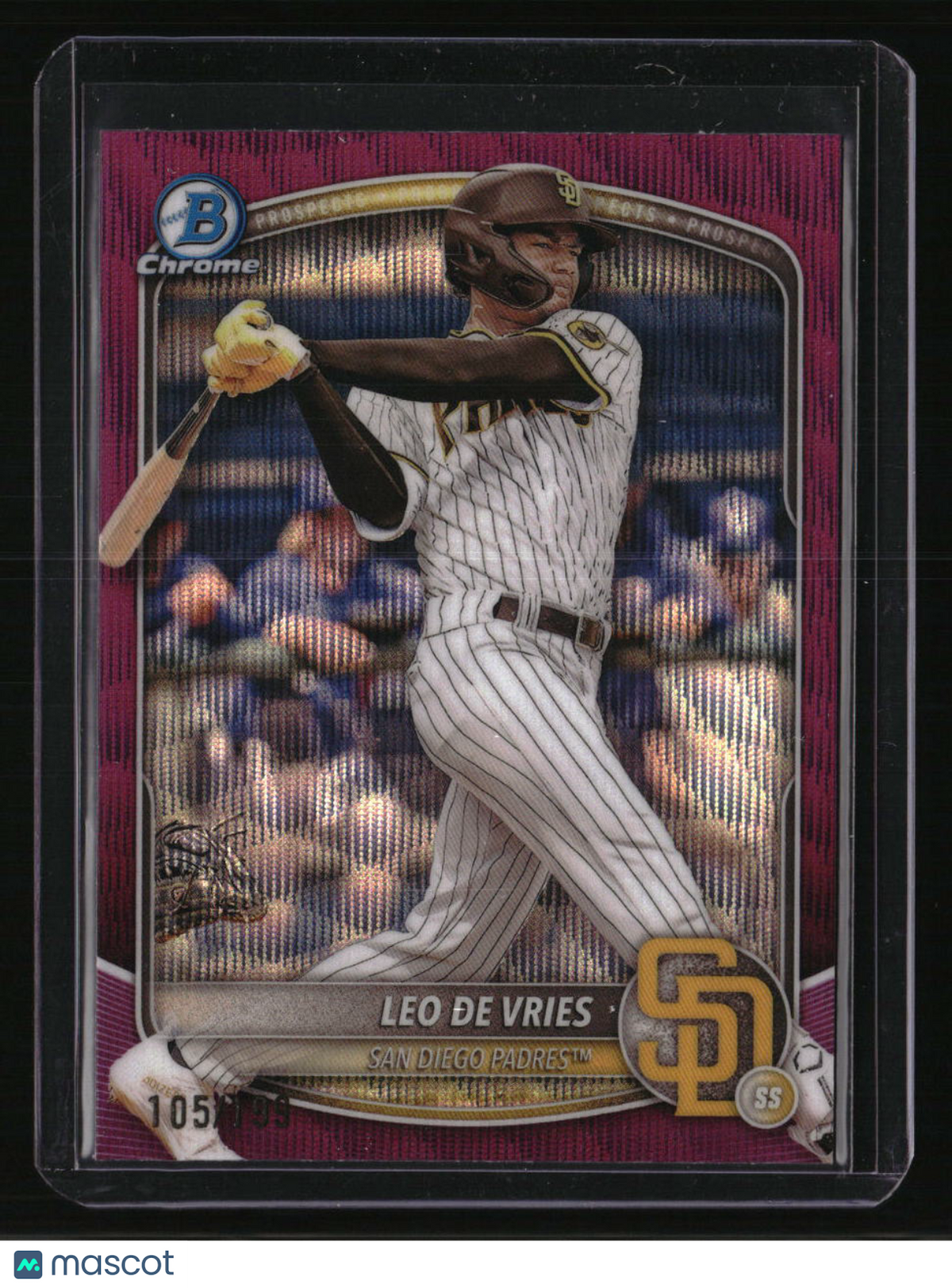 2025 Bowman Leo De Vries Chrome Prospects Fuchsia Wave Refractor #/199