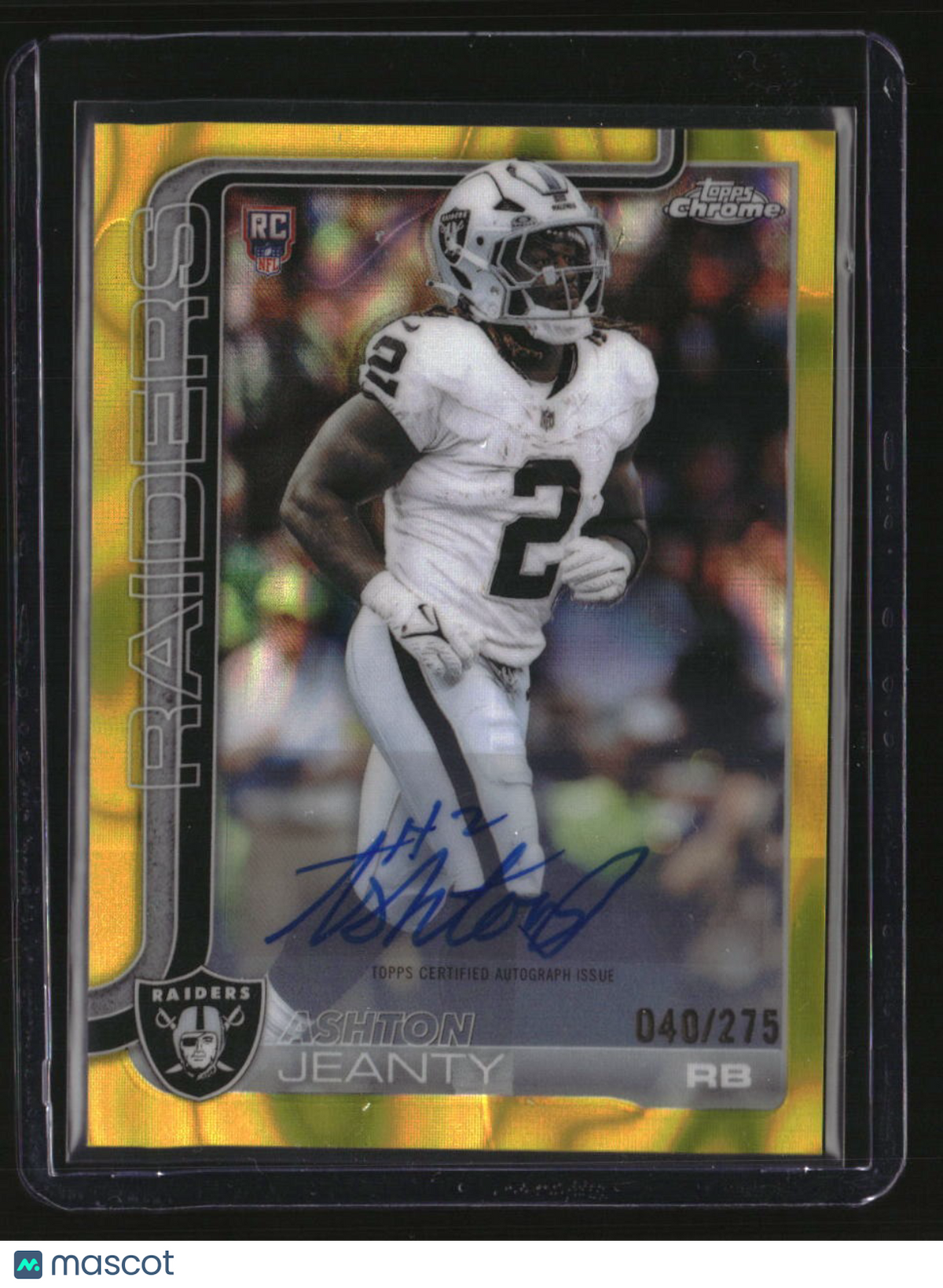 2025 Topps Chrome Ashton Jeanty Chrome Rookie Autographs Yellow Lava #/275