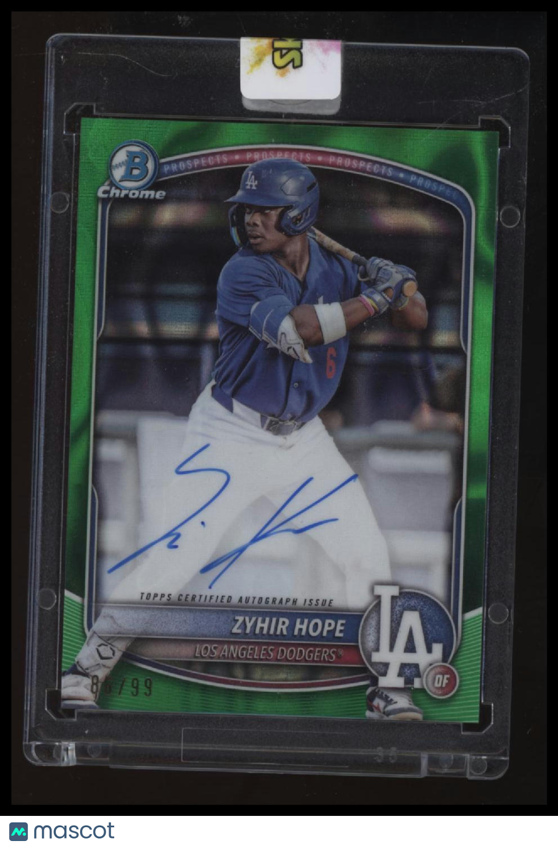 2025 Bowman Zyhir Hope Chrome Prospects Autographs Green Lava Refractor #/99