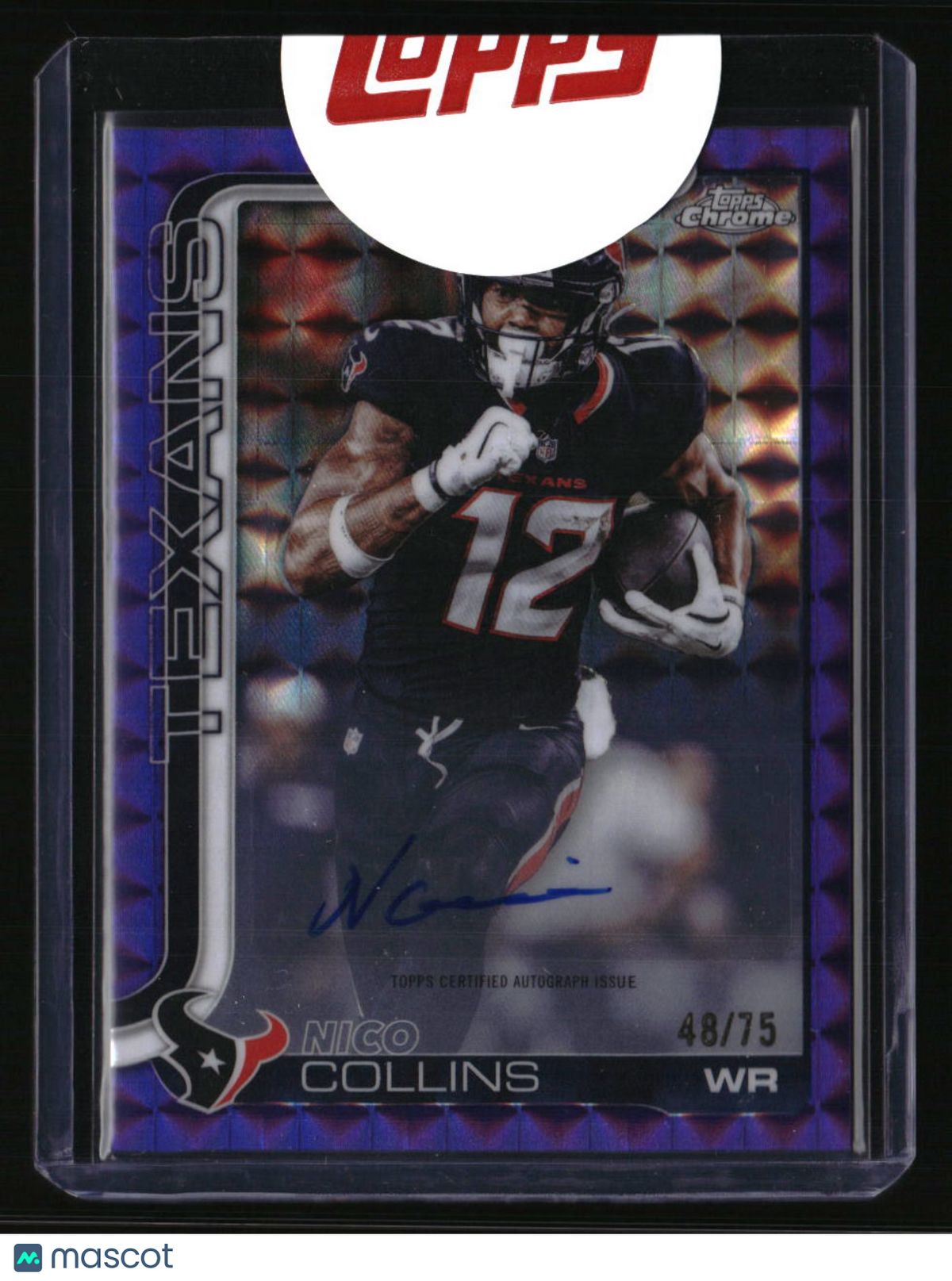 2025 Topps Chrome Nico Collins Chrome Autographs Purple Geometric Refractor #/75