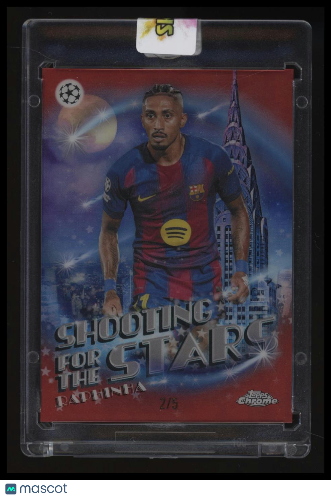 2025-26 Topps Chrome UEFA Club Comp Raphinha Shooting for the Stars Red #/5