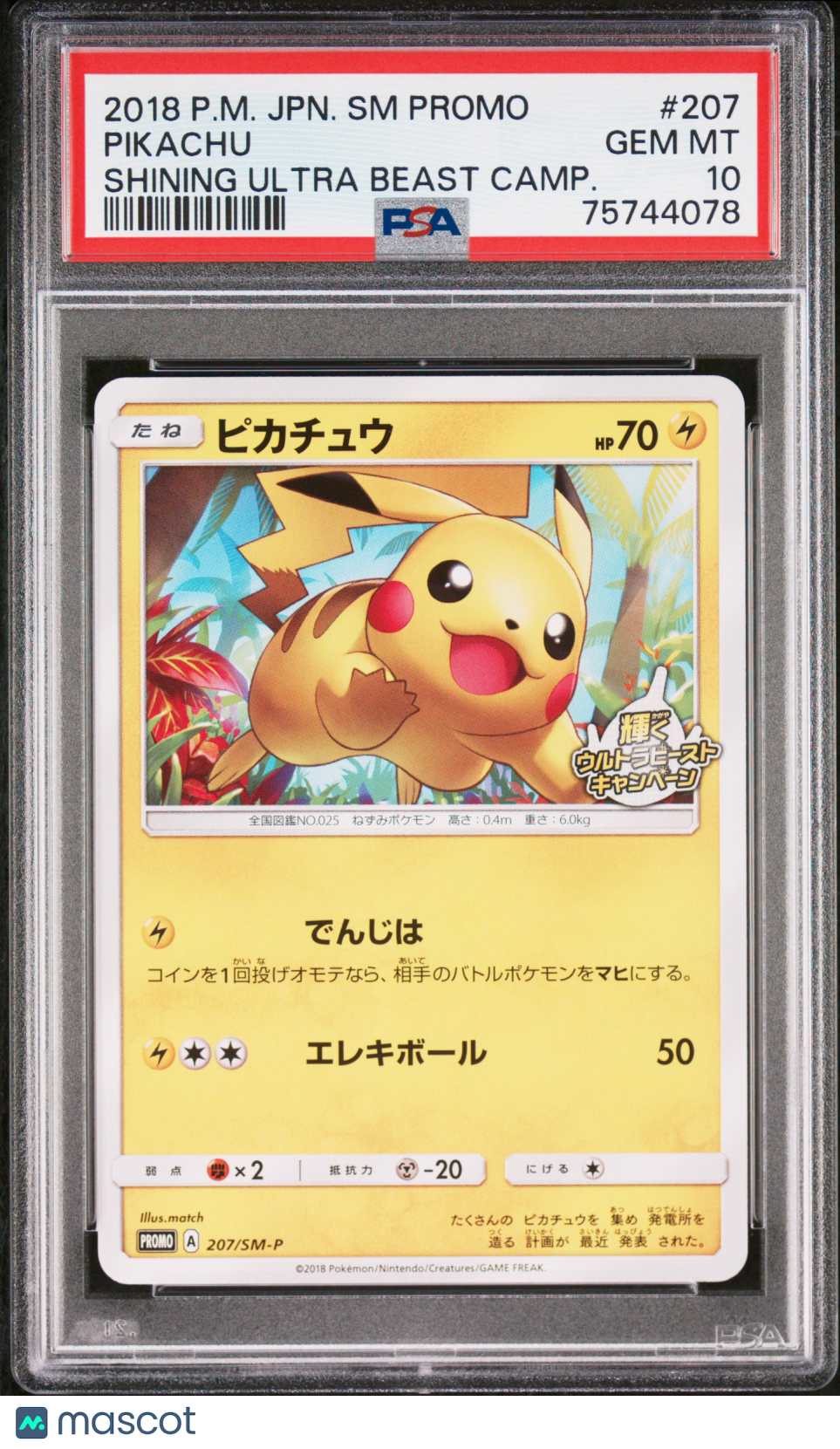 2018 Pokemon Japanese Sm Promo Pikachu Shining Ultra Beast Camp. PSA 10