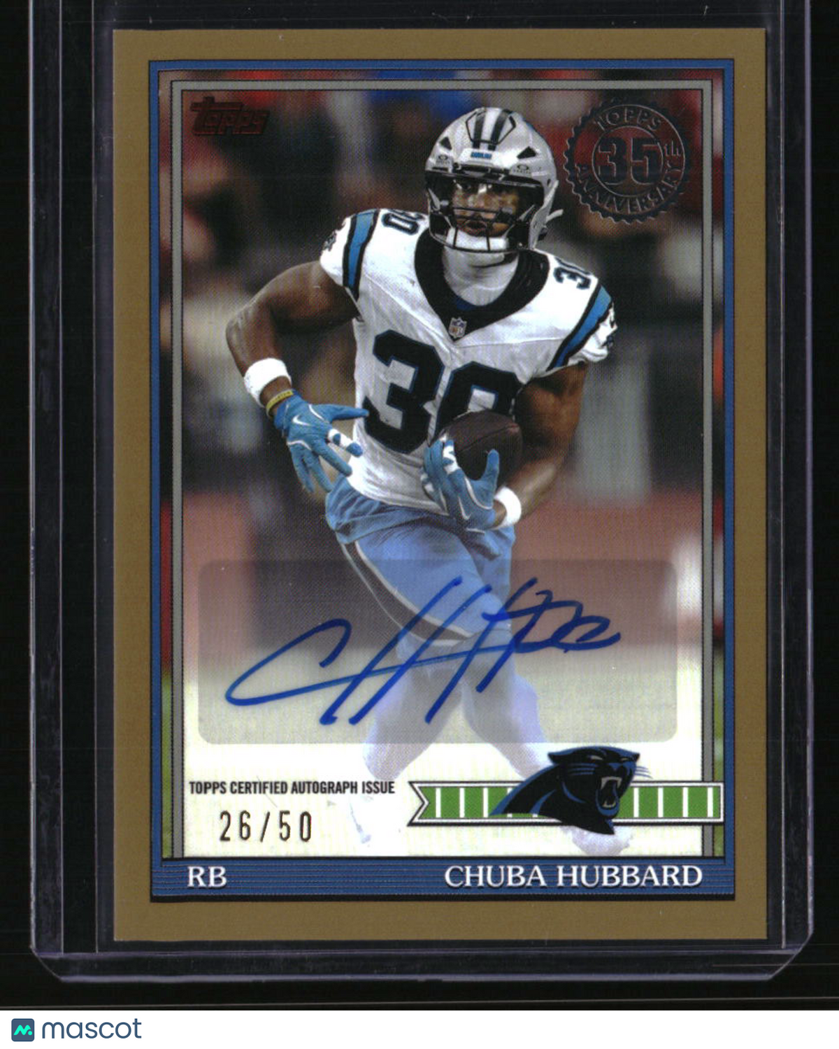2026 Topps Flagship Chuba Hubbard 35th Anniversary Autographs Gold #/50
