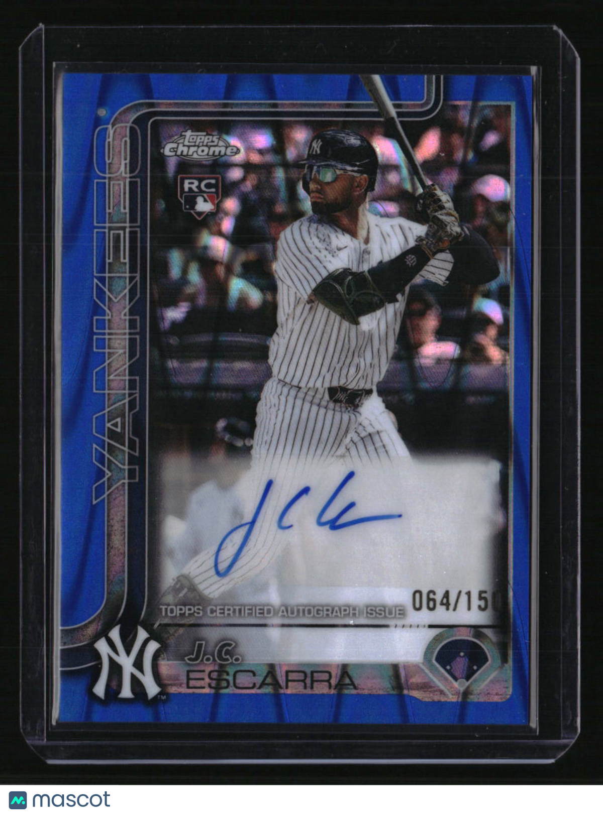2025 Topps Chrome Update J.C. Escarra Chrome Update Auto Blue RayWave #/150