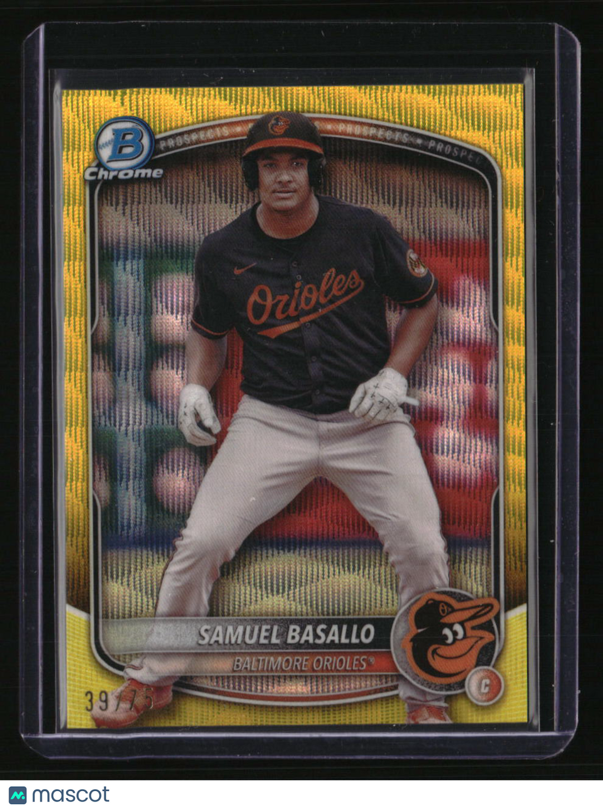 2025 Bowman Samuel Basallo Chrome Prospects Yellow Wave Refractor #/75