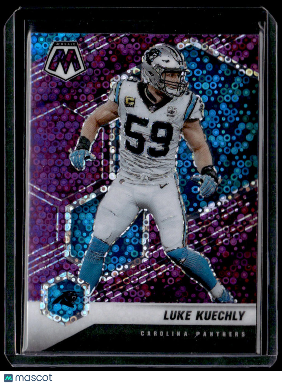 2021 Panini Mosaic Luke Kuechly No Huddle Prizm Purple #/50