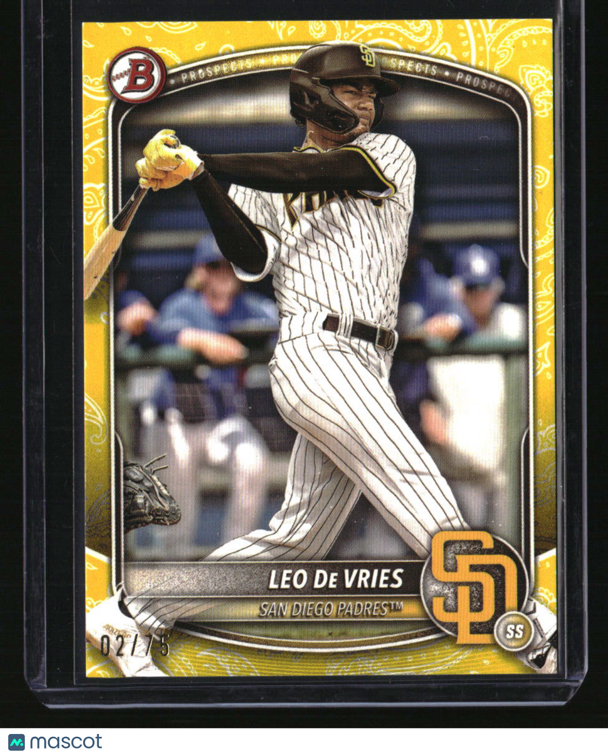 2025 Bowman Leo De Vries Prospects Yellow Pattern #/75