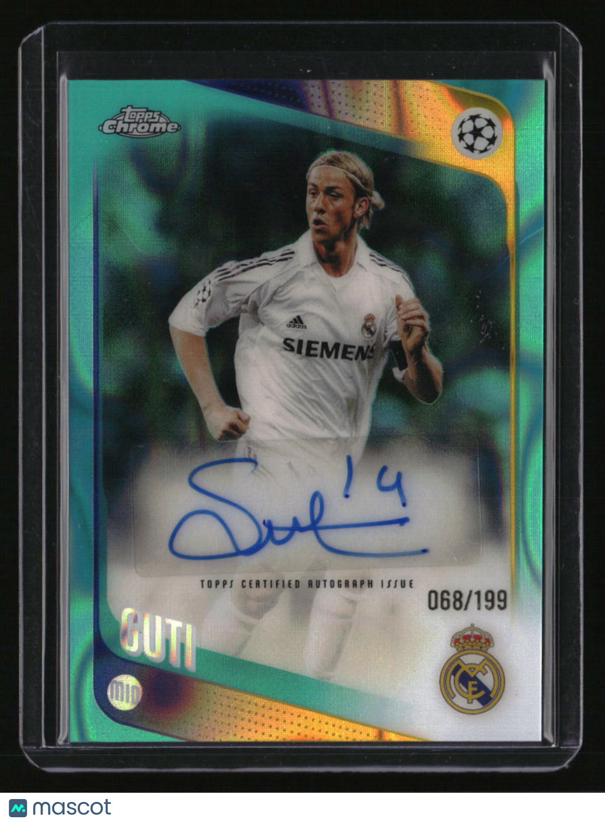 2025-26 Topps Chrome UEFA CC Guti Chrome Legends Auto Aqua Lava #/199