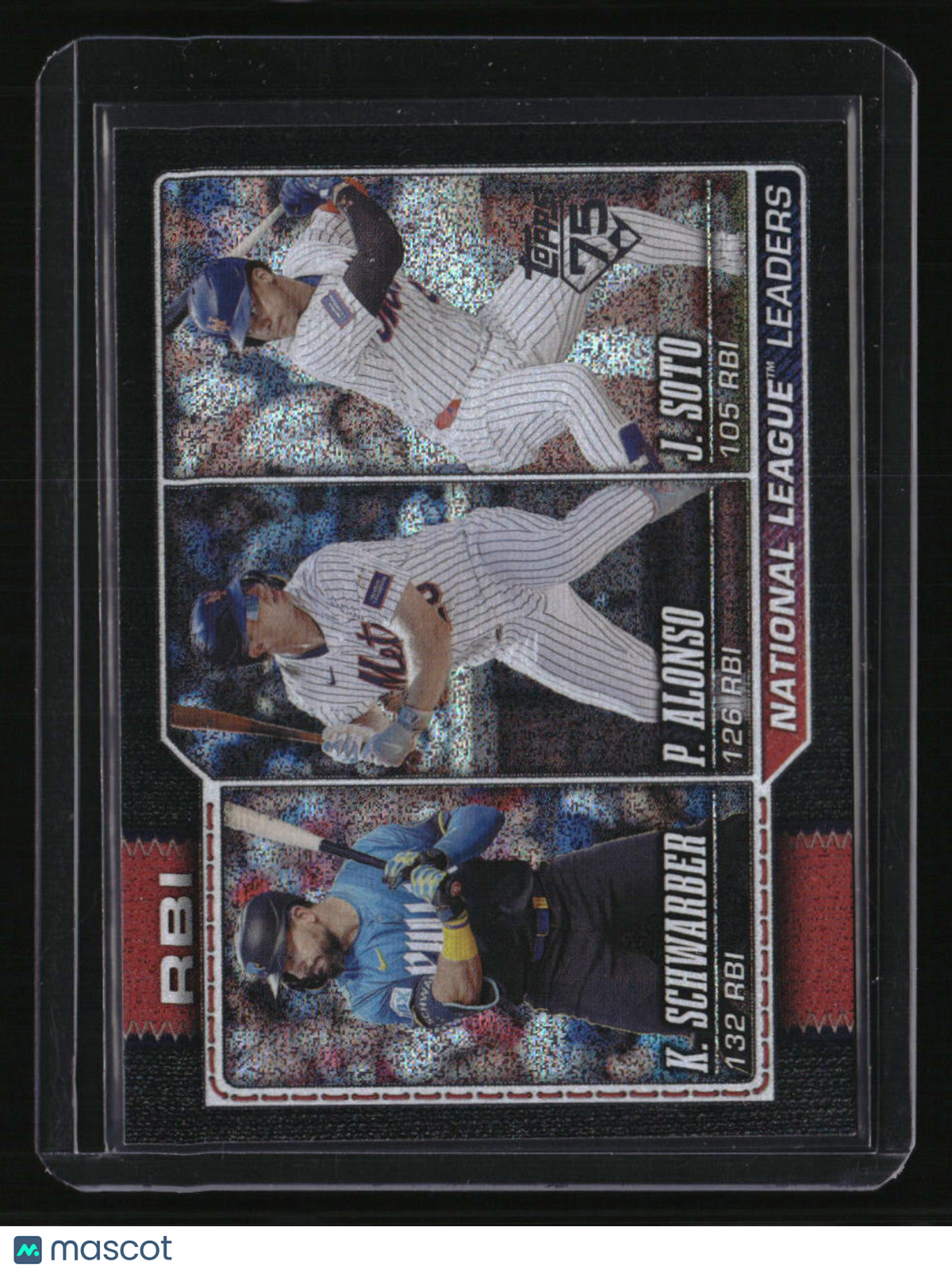 2026 Topps NL Leaders RBI (Schwarber / Alonso / Soto) Black Sandglitter #/10