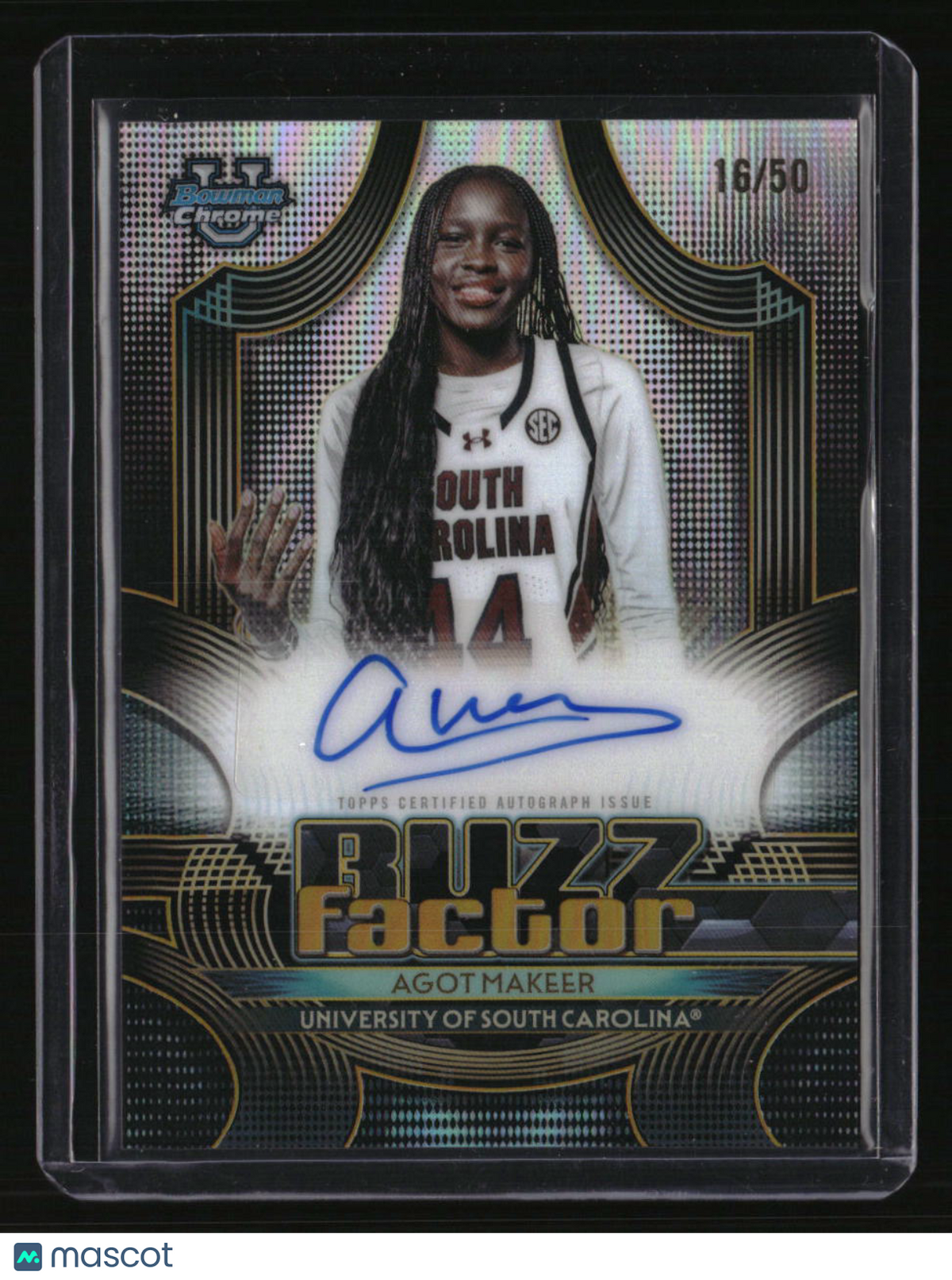 2025-26 Bowman Agot Makeer Buzz Factor Autographs Gold Refractor #/50