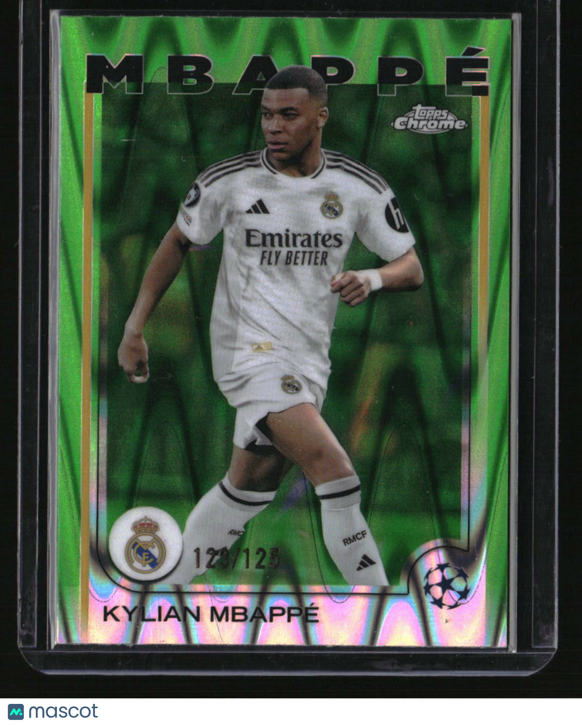 2024-25 Topps Chrome UEFA Club Comp Kylian Mbappé Neon Green RayWave #/125