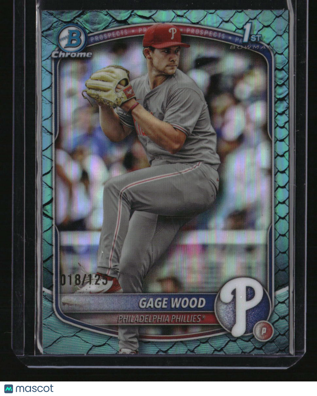 2025 Bowman Draft Gage Wood Chrome Aqua Reptilian Refractor #/125