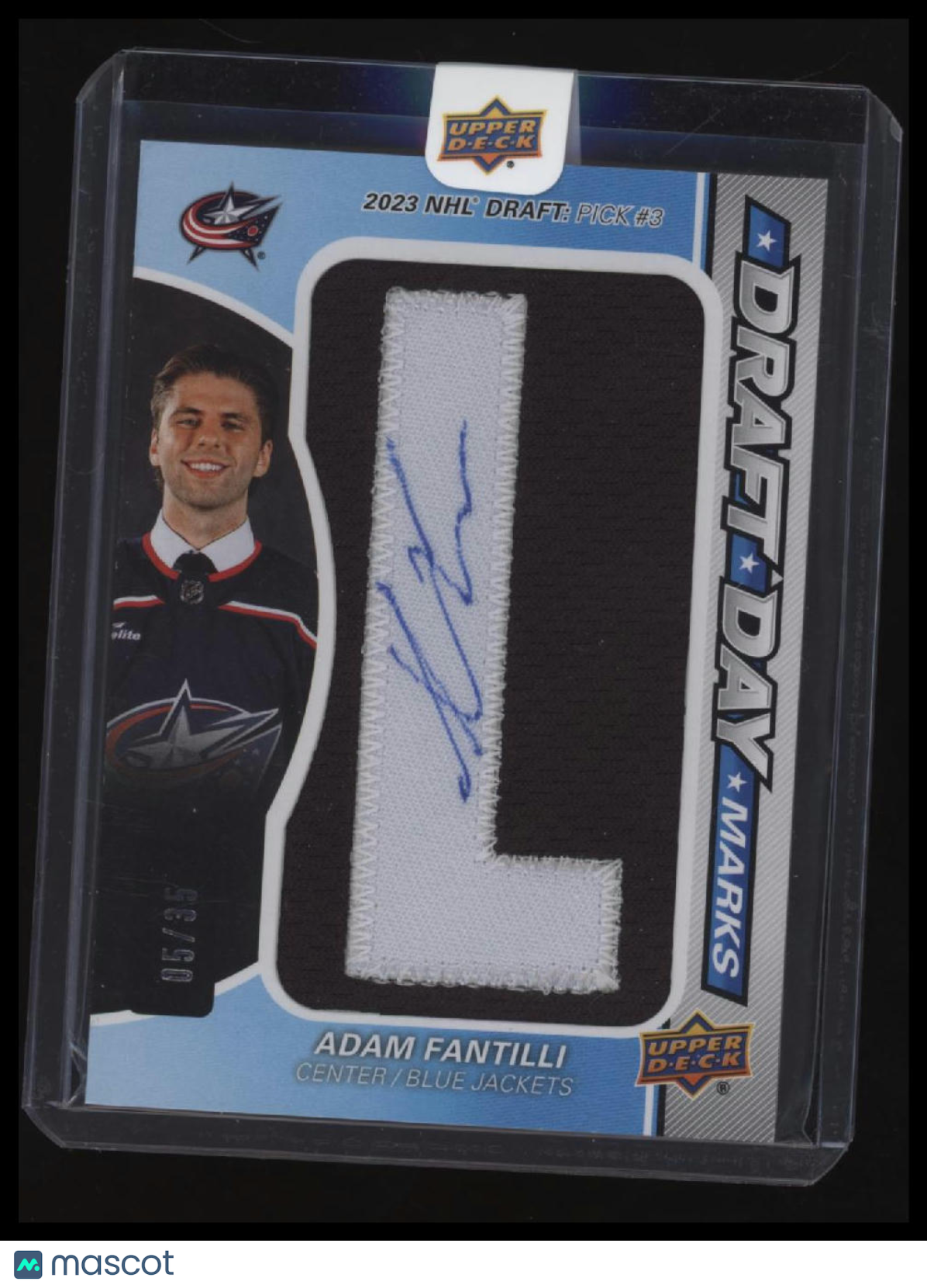2023-24 SP Game Used #DDM-AF Adam Fantilli Draft Day Marks #/35 (L)