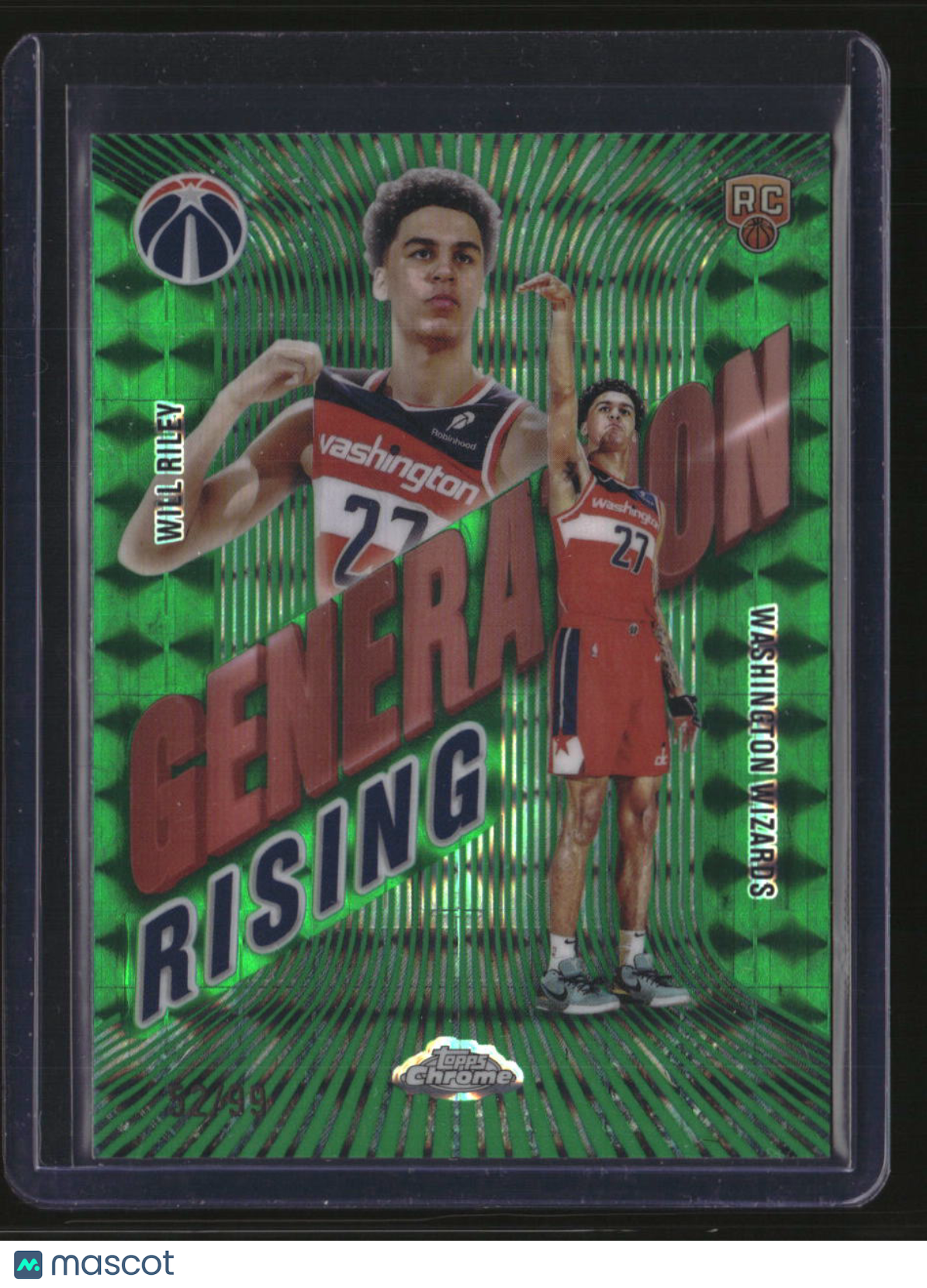 2025-26 Topps Chrome Will Riley Generation Rising Green Geometric Refractor #/99