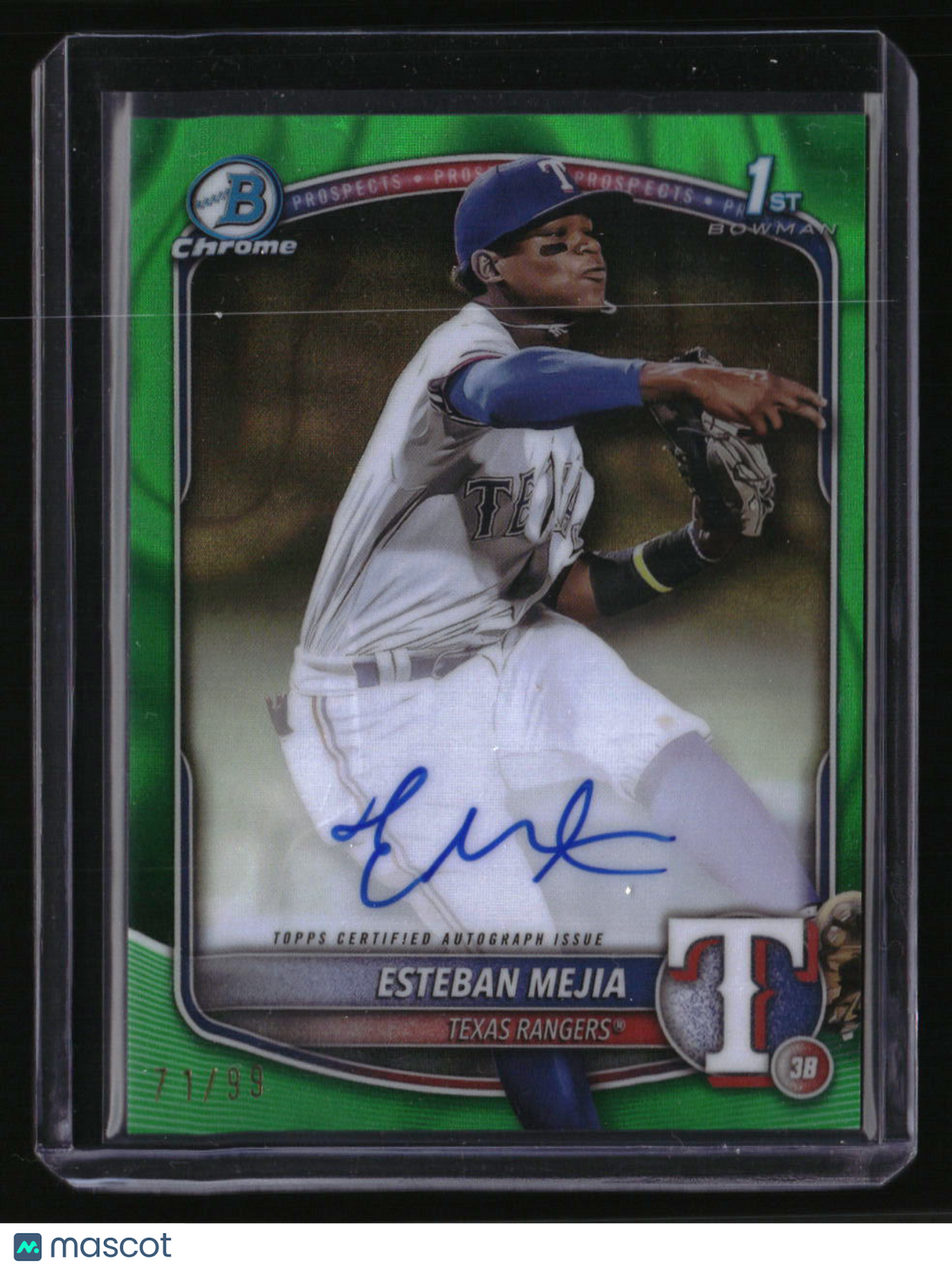 2025 Bowman Esteban Mejia Chrome Prospects Autographs Green Lava Refractor #/99