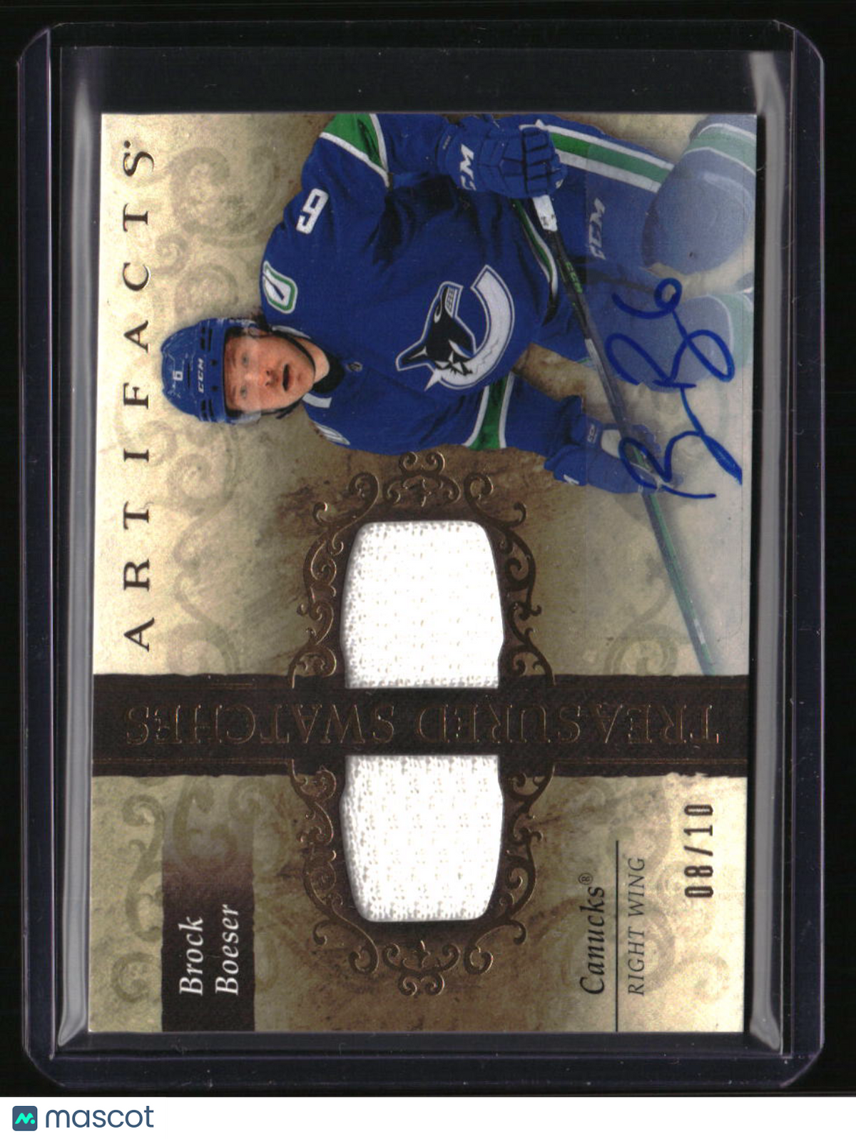 2021-22 Upper Deck Artifacts Brock Boeser Treasured Swatches Auto Gold #/10