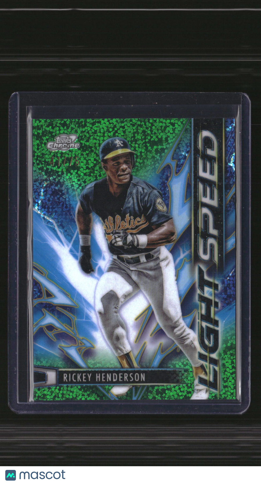 2025 Topps Chrome Cosmic Rickey Henderson Light Speed Green Space Dust #/75