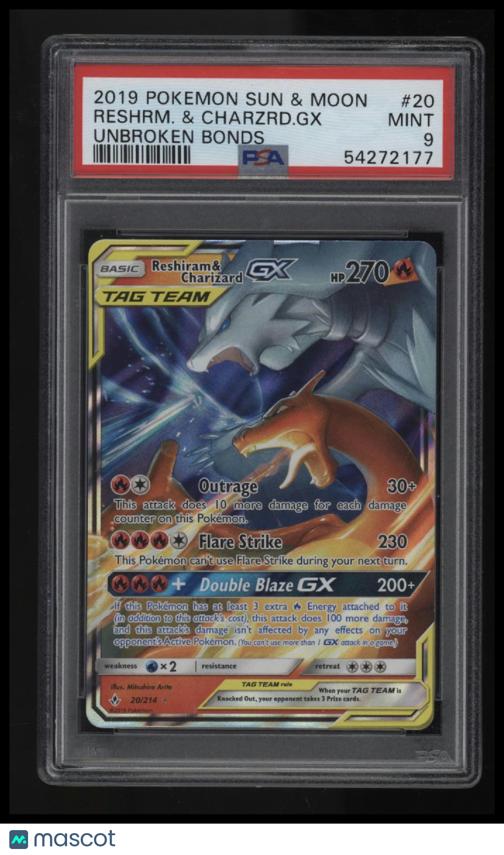 2019 Pokemon Sun & Moon Unbroken Bonds Reshrm. & Charzrd.Gx Unbroken Bonds PSA 9
