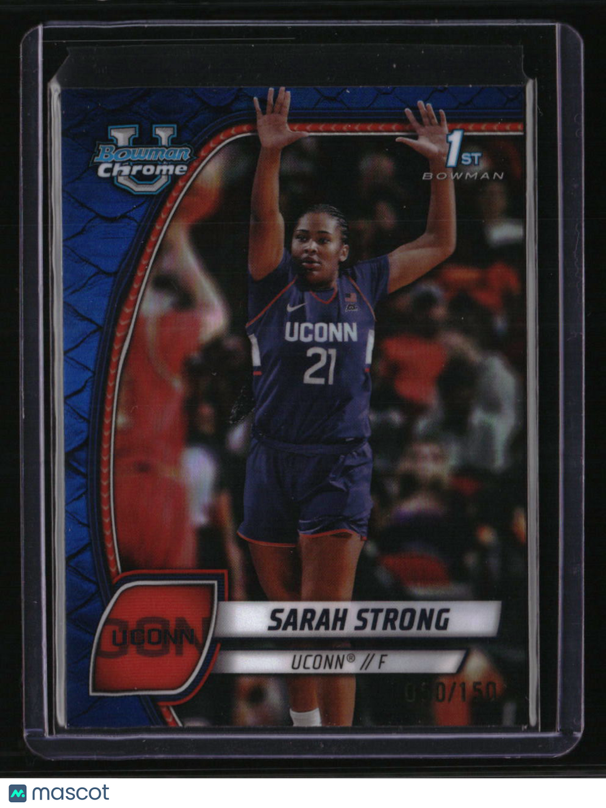 2024-25 Bowman University Chrome Sarah Strong Blue Reptilian Refractor #/150