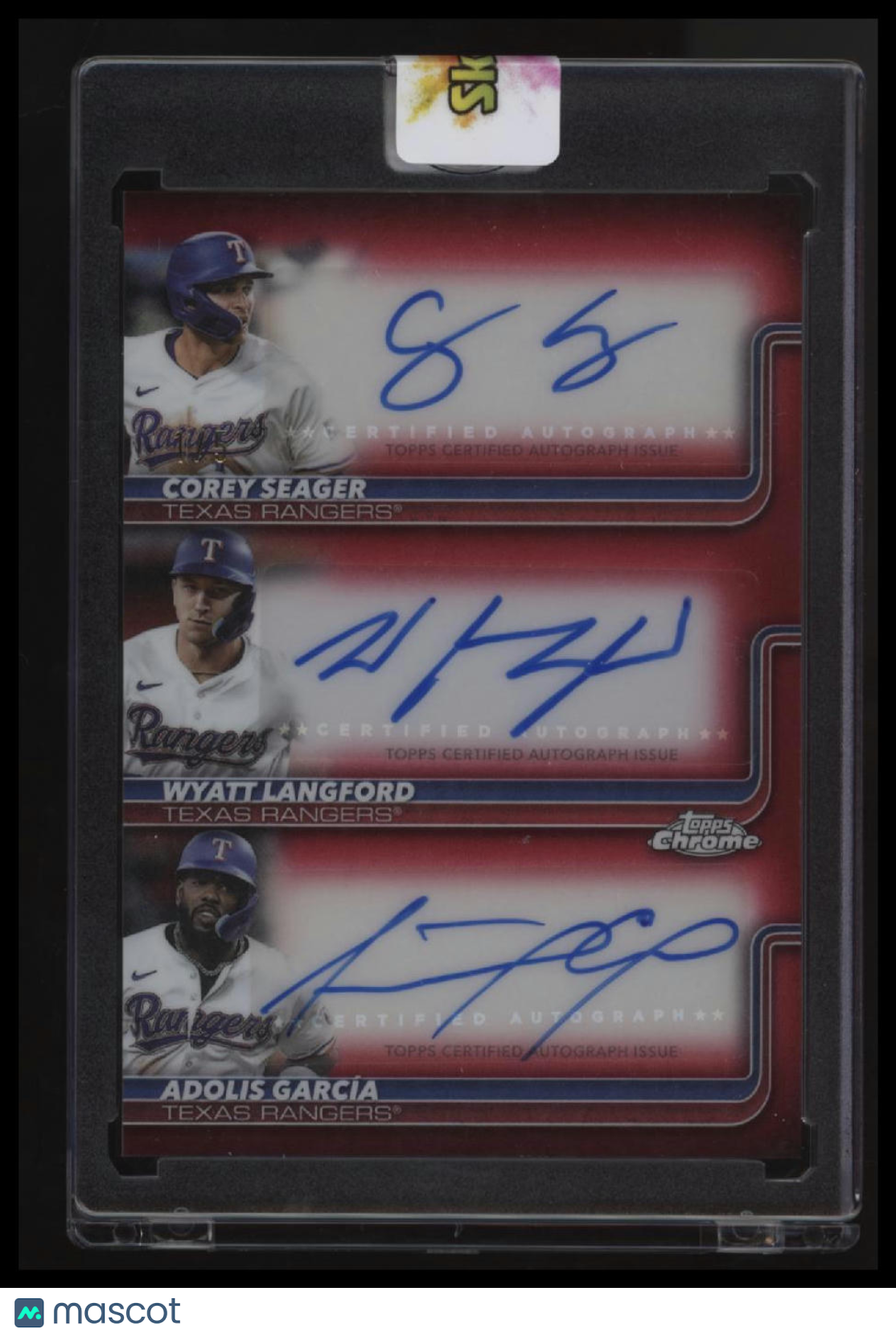 2025 Topps Chrome Update Langford / Garcia / Seager Triple Autographs Red #/5