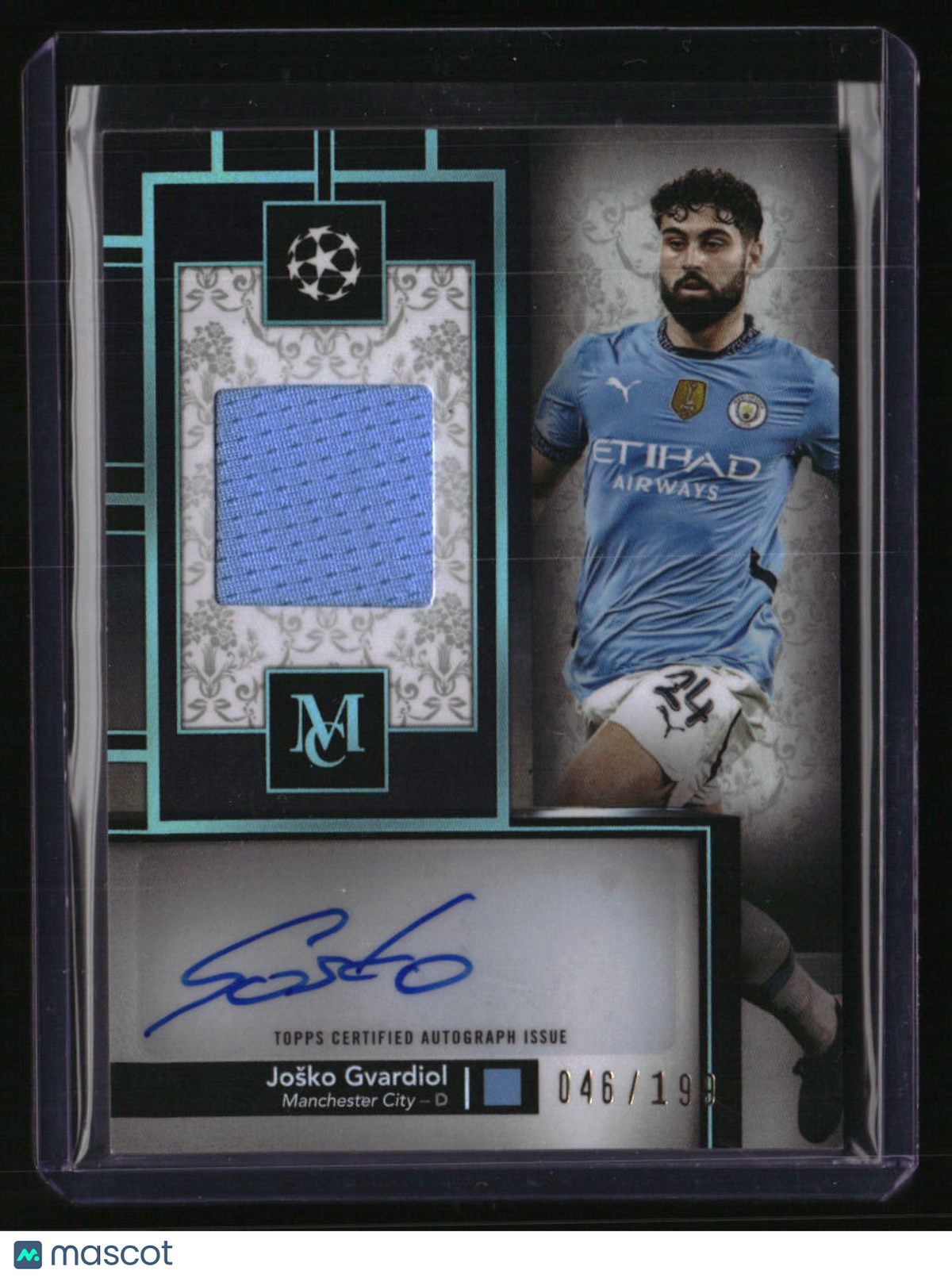 2024-25 Topps Museum Coll UEFA CC Joško Gvardiol Auto Relics Aquamarine #/199