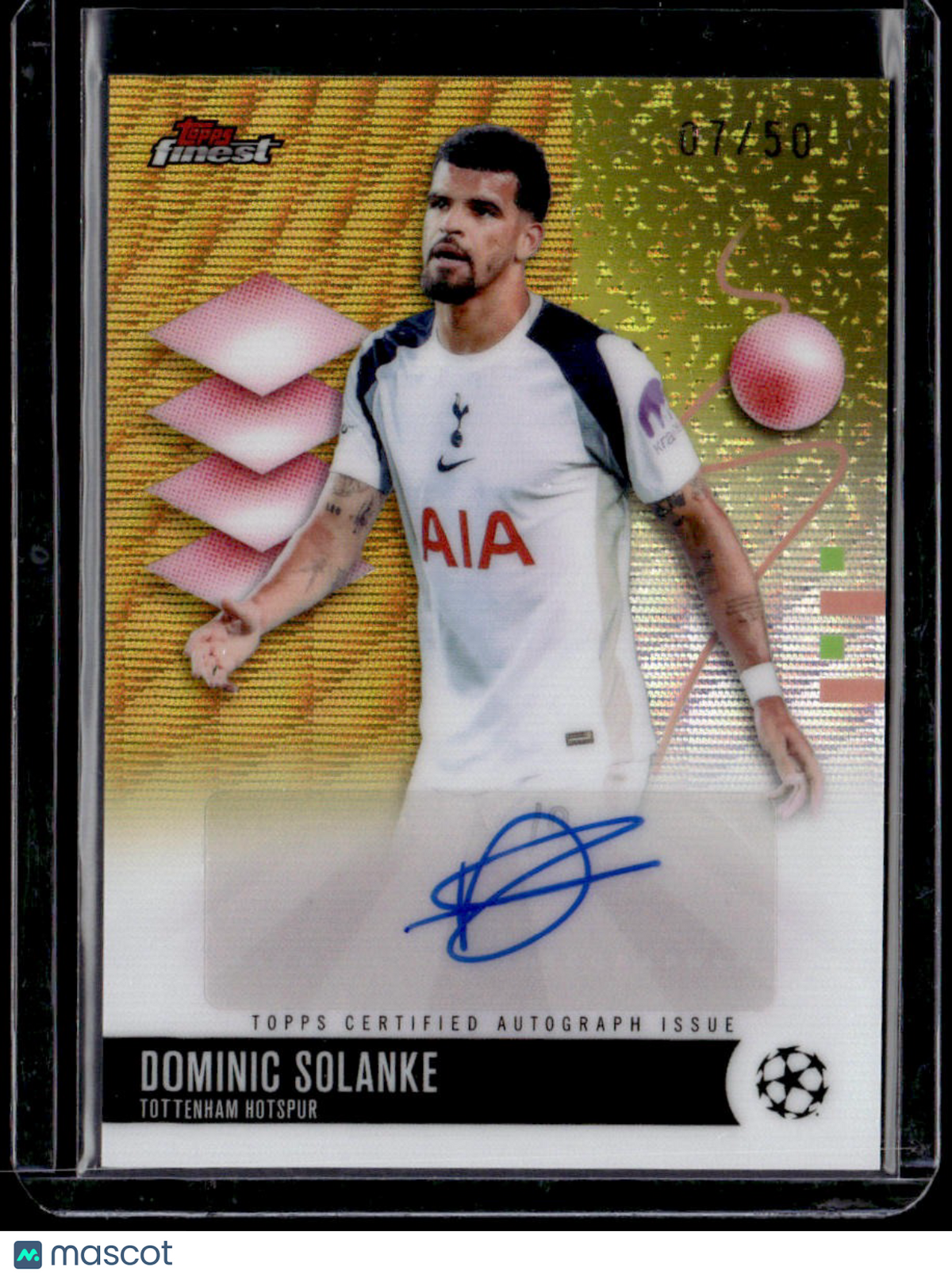 2025-26 Finest UEFA Dominic Solanke Base Autographs Gold Wave Refractor #/50