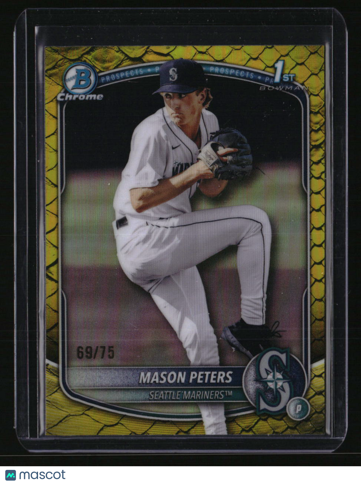2025 Bowman Draft Mason Peters Chrome Yellow Reptilian Refractor #/75