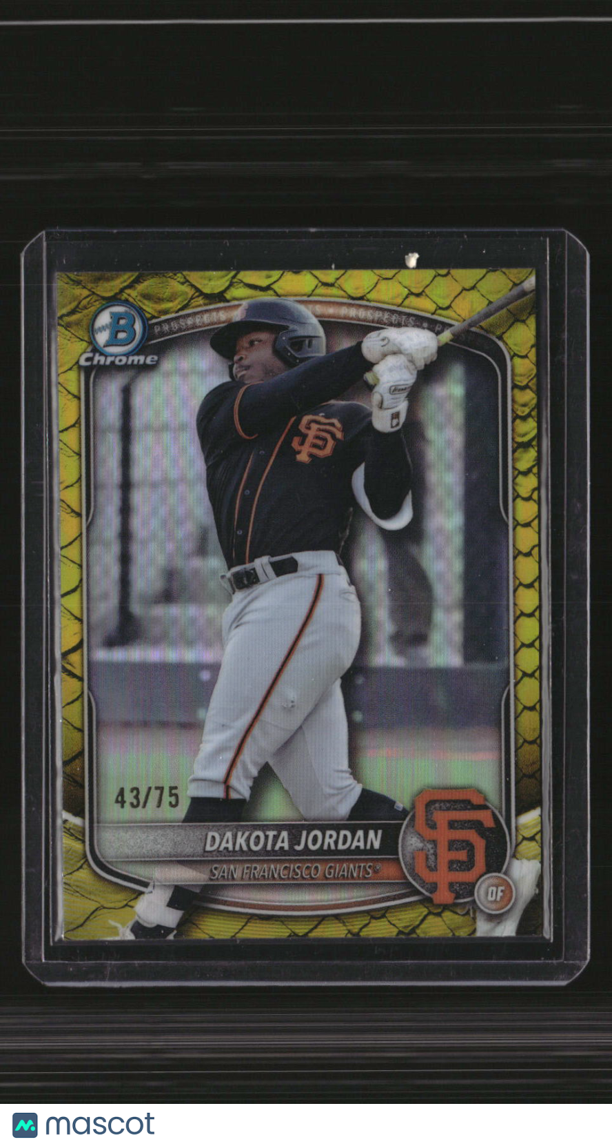2025 Bowman Draft Dakota Jordan Chrome Yellow Reptilian Refractor #/75