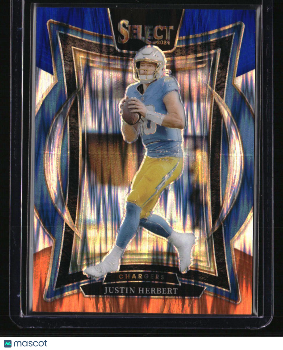 2024 Panini Select Justin Herbert Blue & Orange Prizm Shock #/35