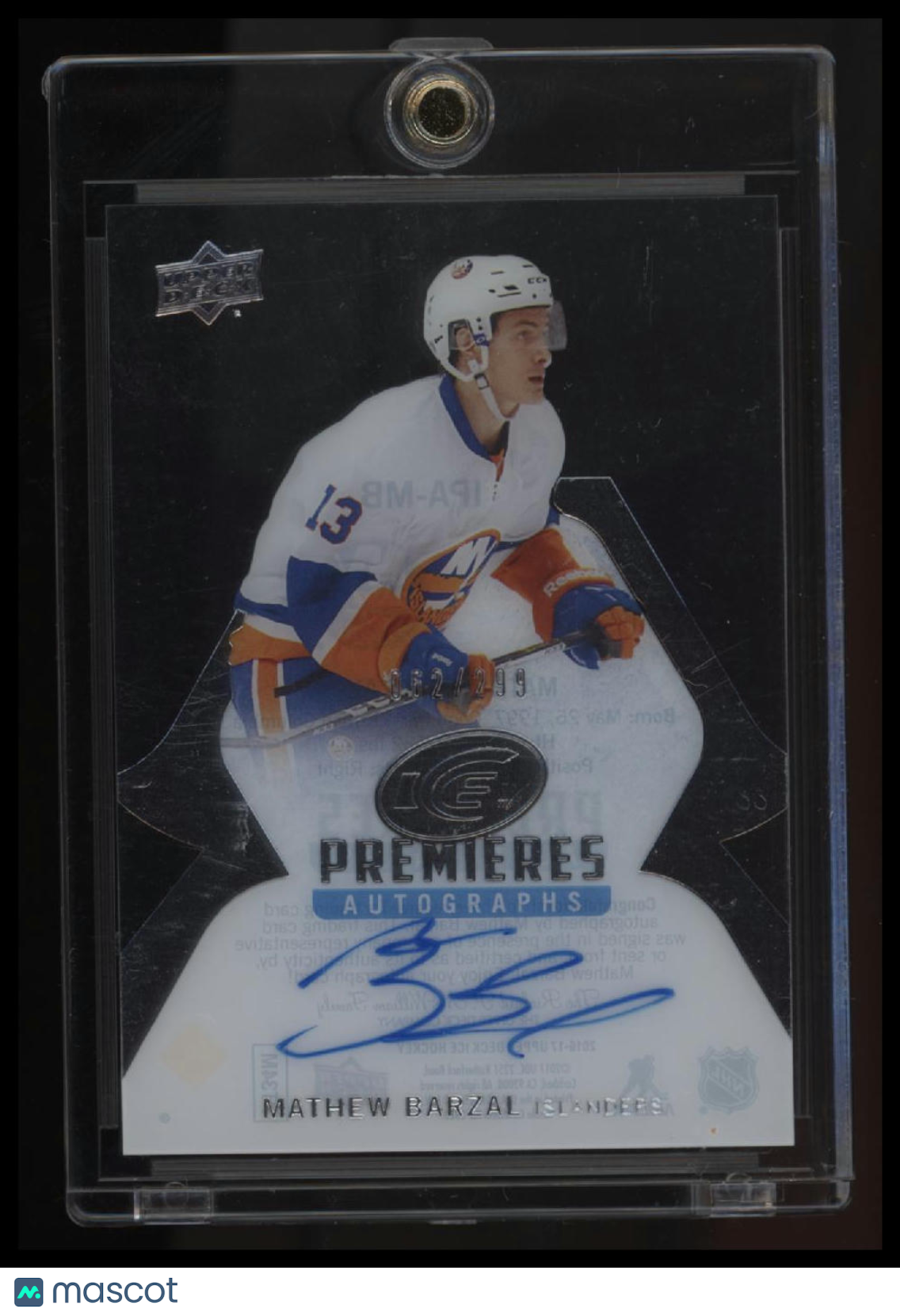 2016-17 Upper Deck Ice Mathew Barzal Ice Premieres Autographs #/299