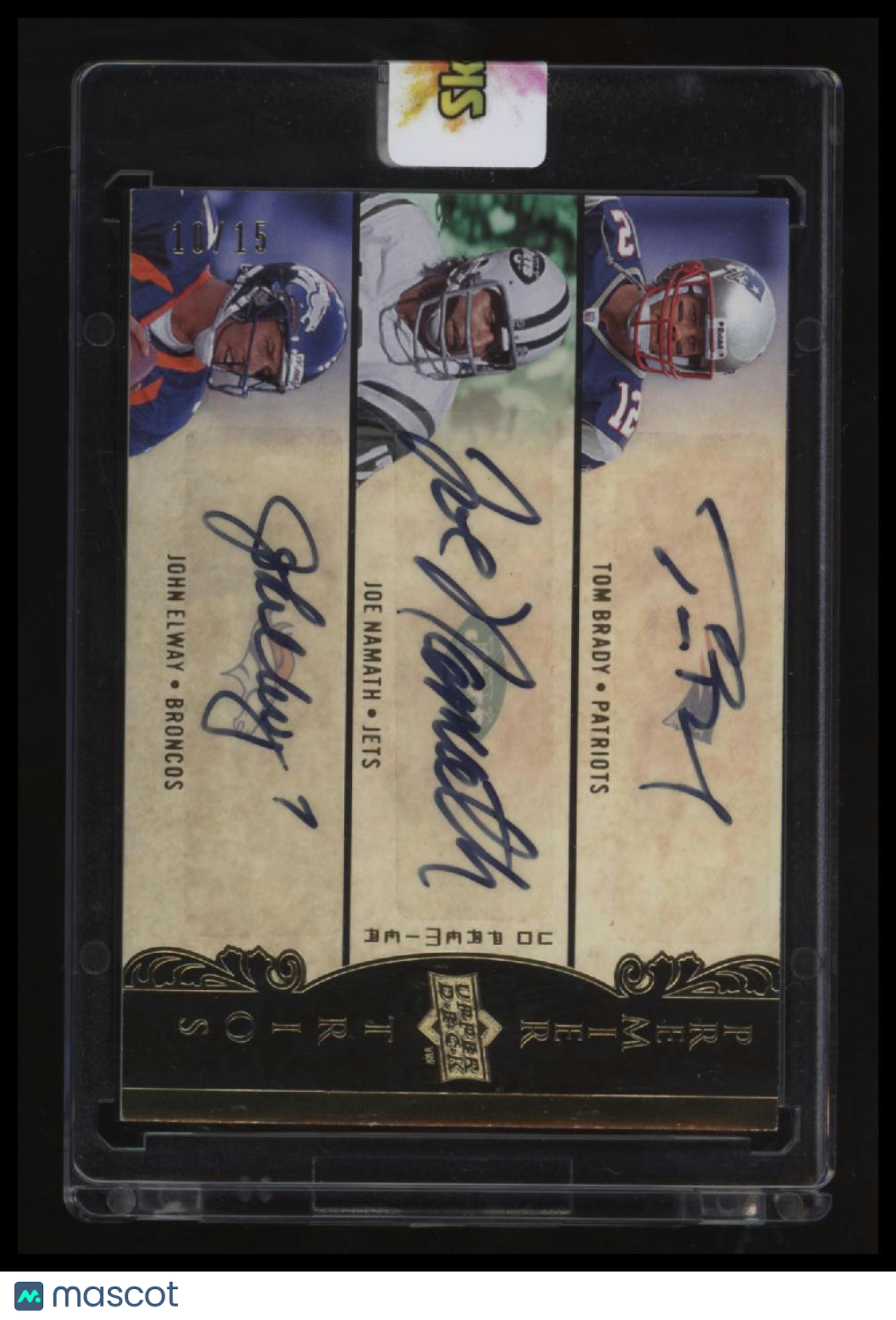 2008 Upper Deck Premier Tom Brady / Joe Namath / John Elway Trio Auto #/15