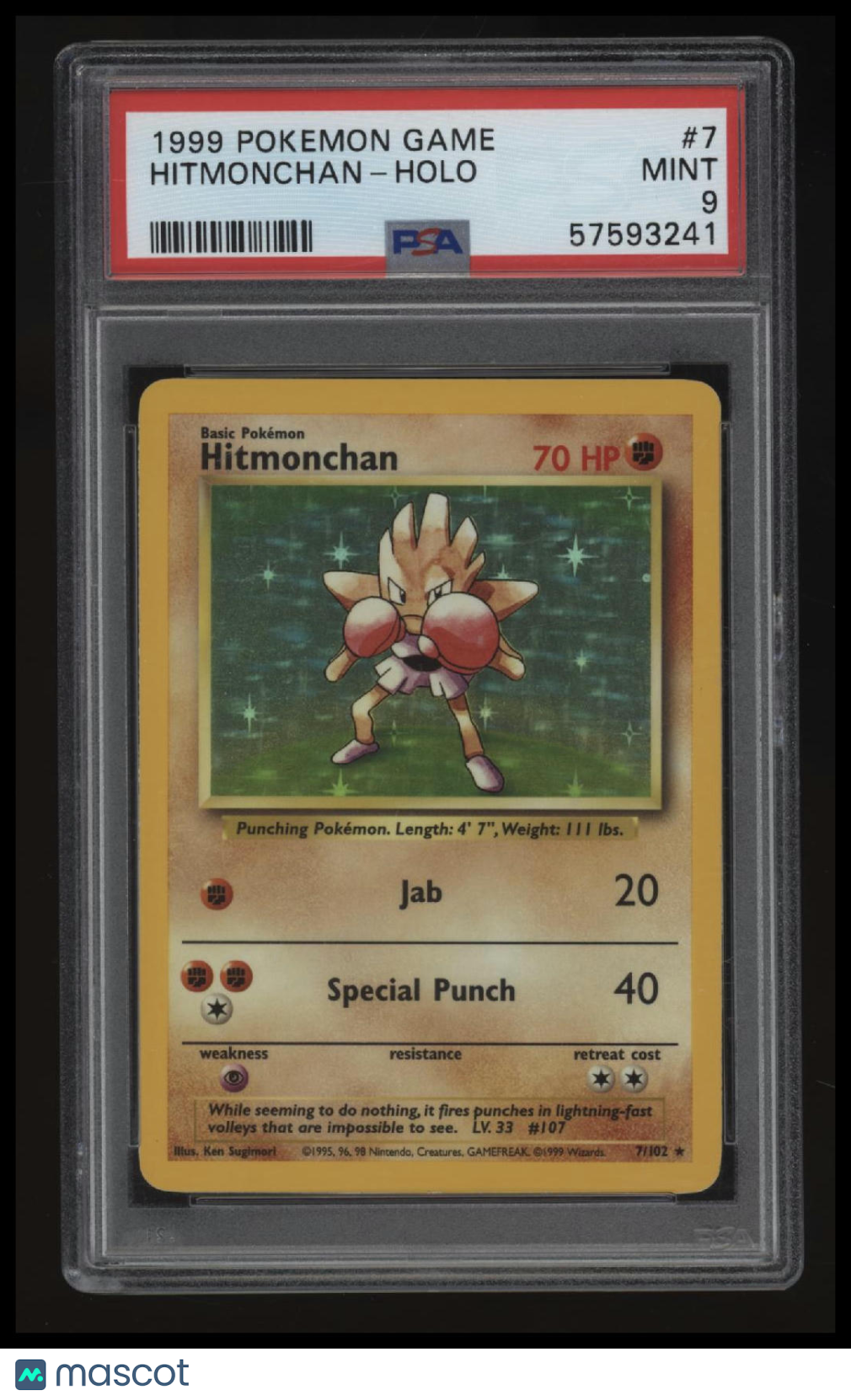 1999 Pokemon Game Hitmonchan-Holo PSA 9