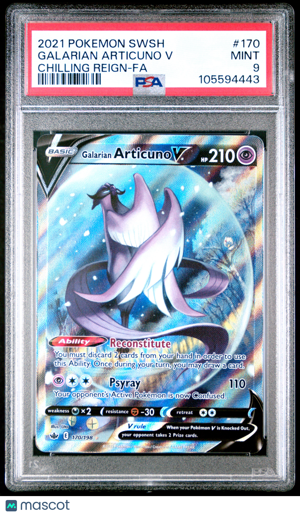 2021 Pokemon Sword & Shield Chilling Reign Galarian Articuno V Fa PSA 9