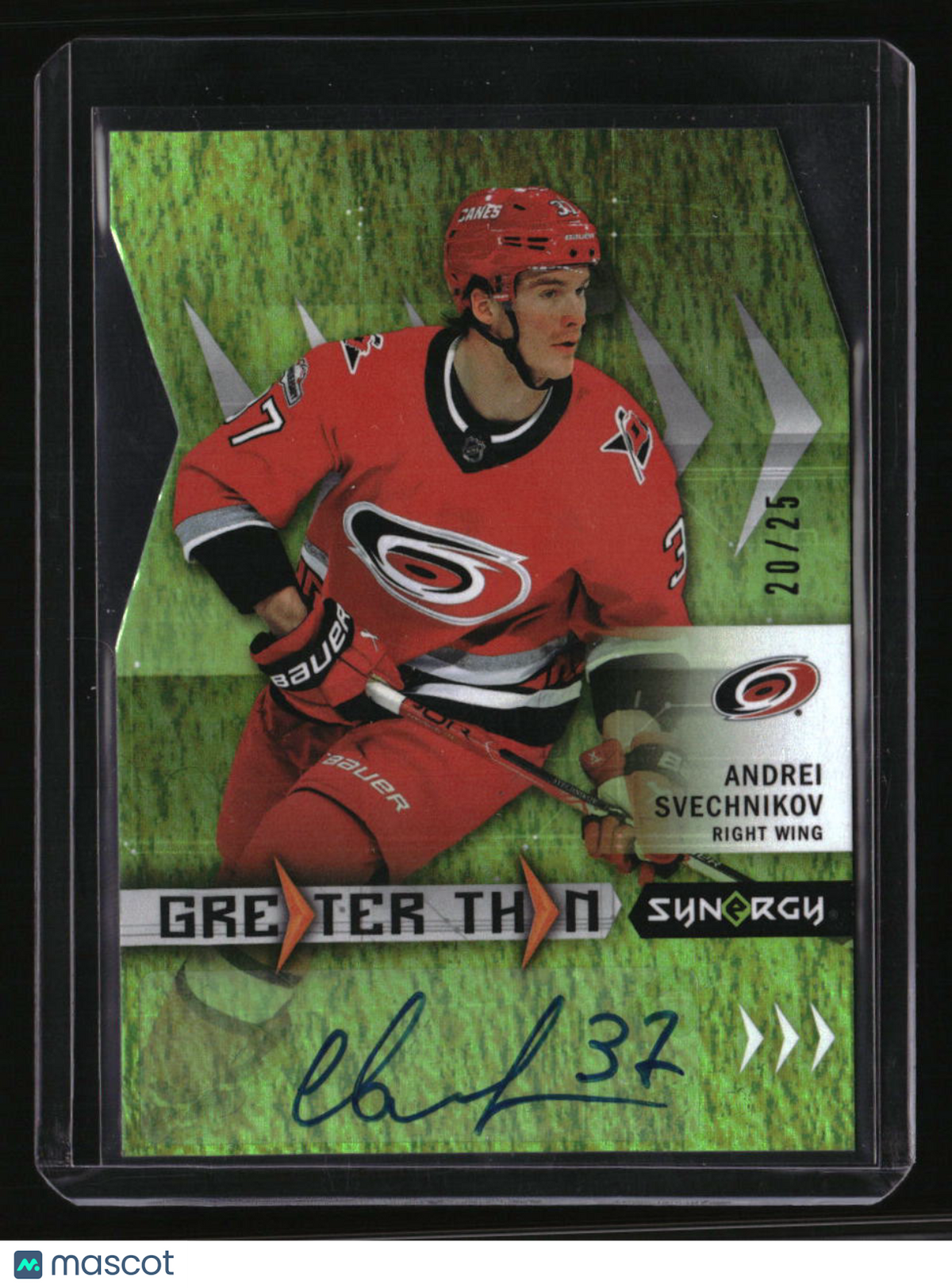 2023-24 Upper Deck Synergy Andrei Svechnikov Greater Than Signatures Green #/25