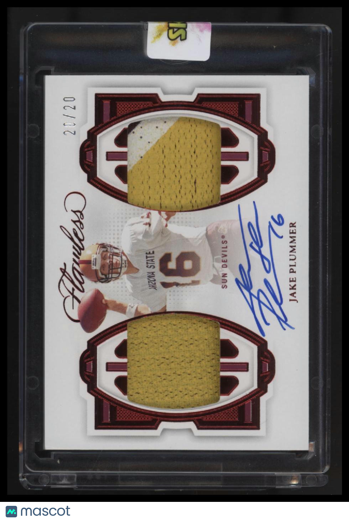 2023 Panini Flawless Collegiate Jake Plummer Dual Patch Auto Ruby #/20 Bookend