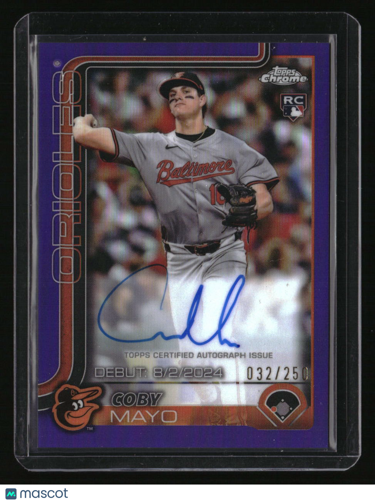 2025 Topps Chrome Update Coby Mayo Debut Auto Purple Refractors #/250