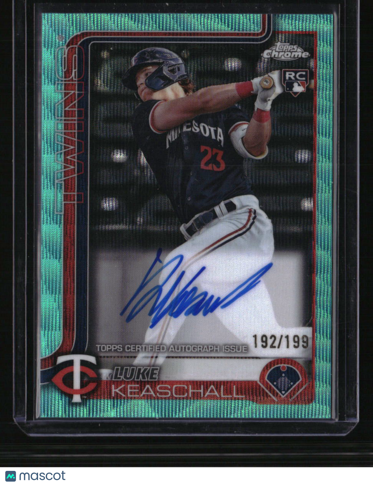 2025 Topps Chrome Update Luke Keaschall Chrome Update Auto Aqua Wave #/199