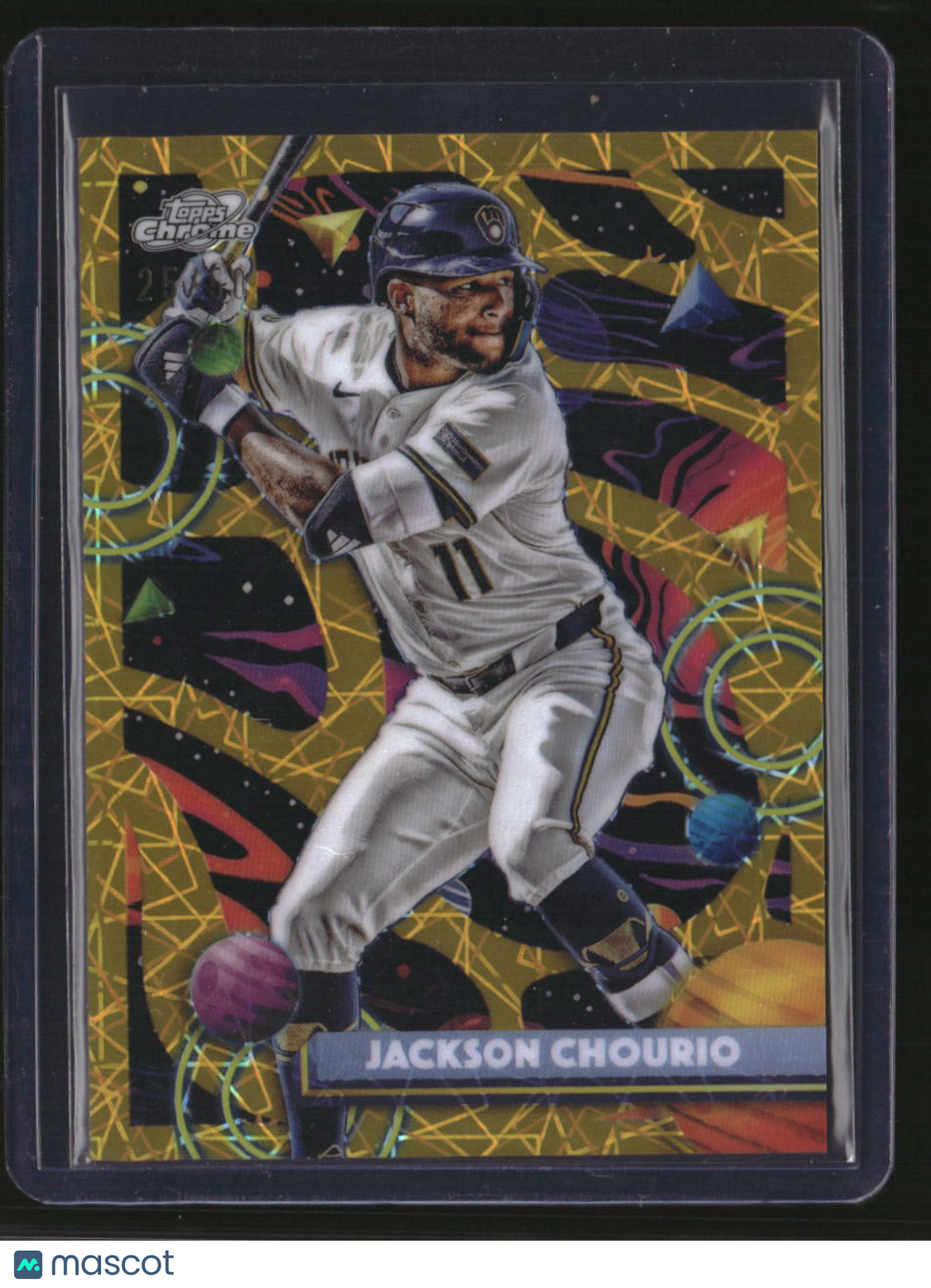 2025 Topps Chrome Cosmic Jackson Chourio Gold Interstellar Refractor #/50
