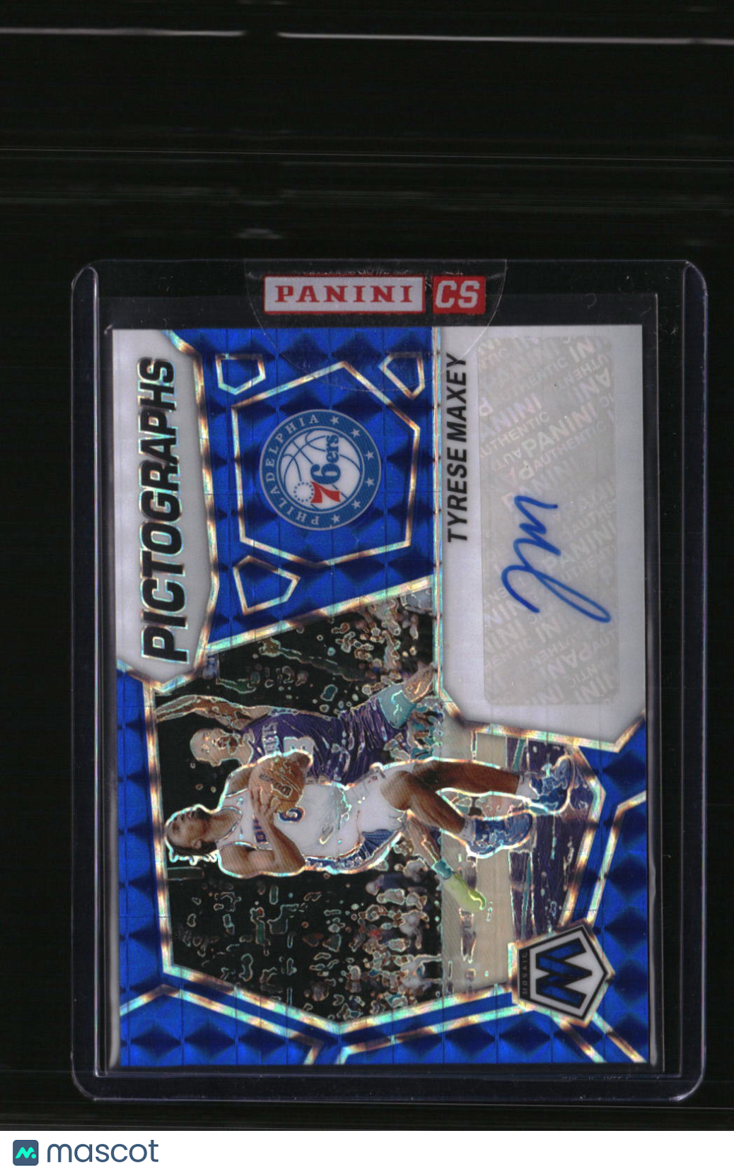 2023-24 Panini Mosaic Tyrese Maxey Pictographs Mosaic Blue #/49