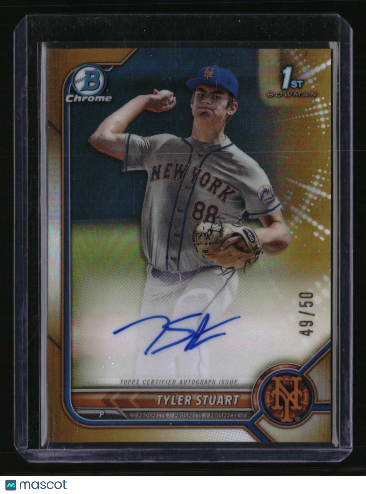 2022 Bowman Draft Tyler Stuart Chrome Draft Pick Autographs Gold #/50