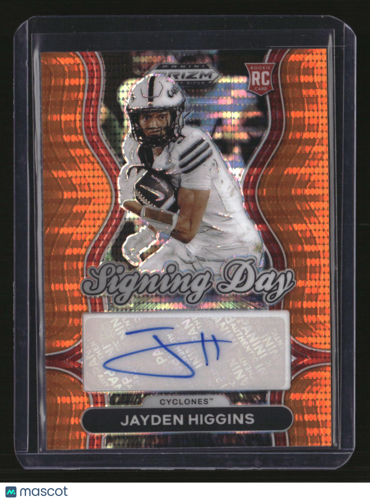 2025 Panini Prizm Draft Picks Jayden Higgins Signing Day Orange Pulsar #/75