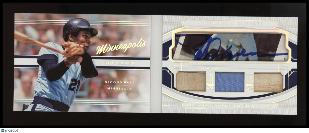 2022 National Treasures Rod Carew Material Signatures Booklet Triples City #/5