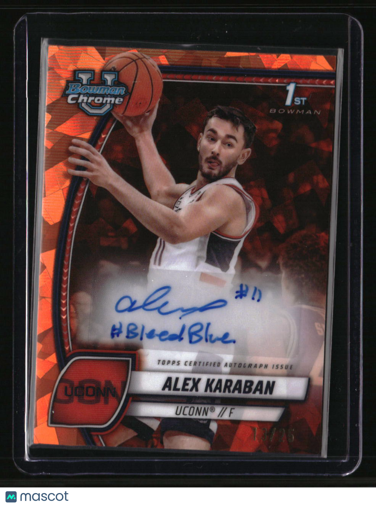 2024-25 Bowman Chr Sapphire Alex Karaban Orange "Bleed Blue" Inscribed Auto #/25