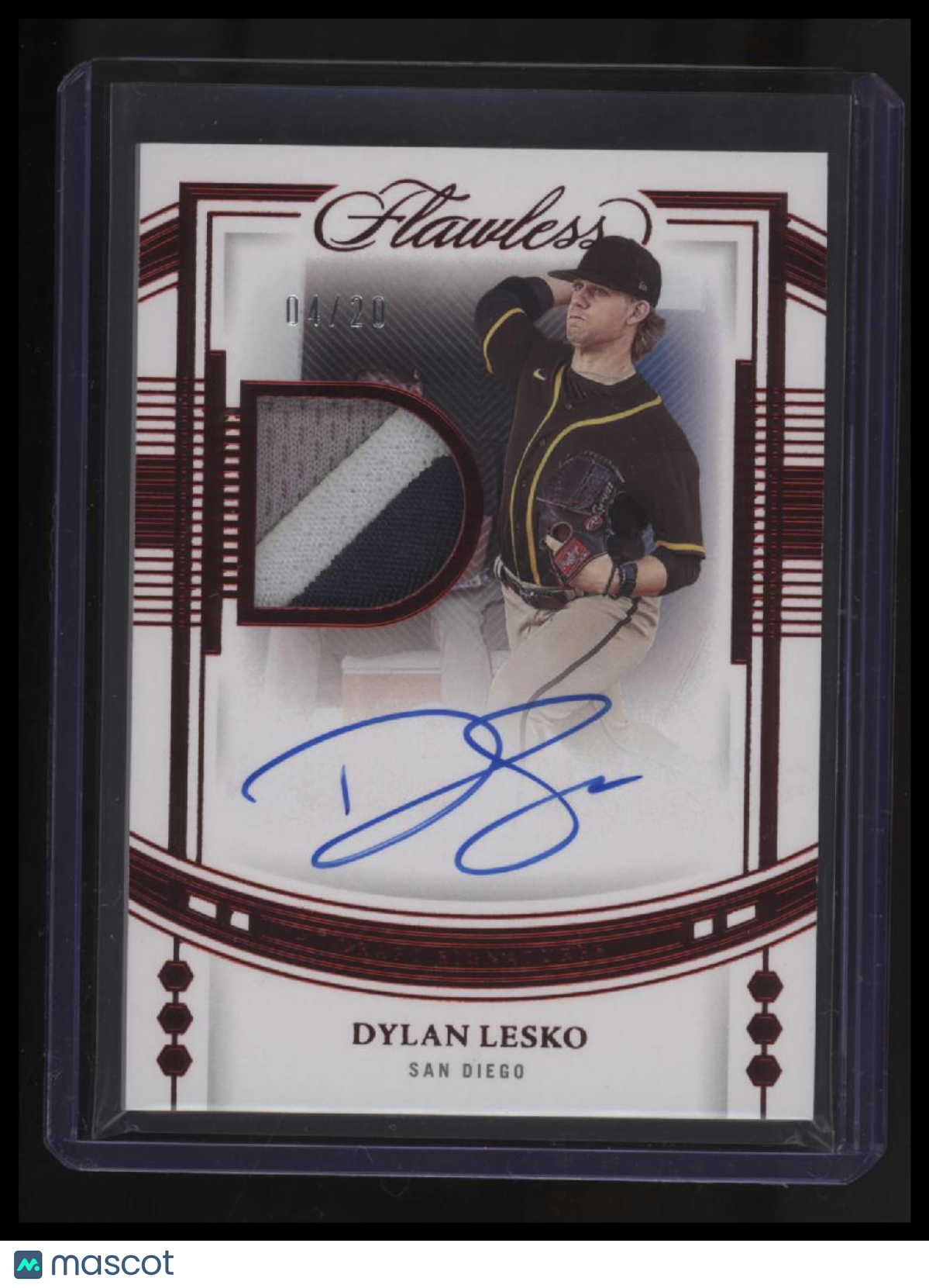 2023 Panini Flawless Dylan Lesko Draft Patch Autographs Ruby #/20