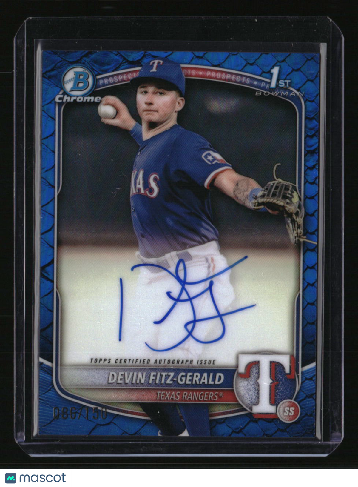 2025 Bowman Chrome Devin Fitz-Gerald Prospect Autographs Reptilian Blue #/150
