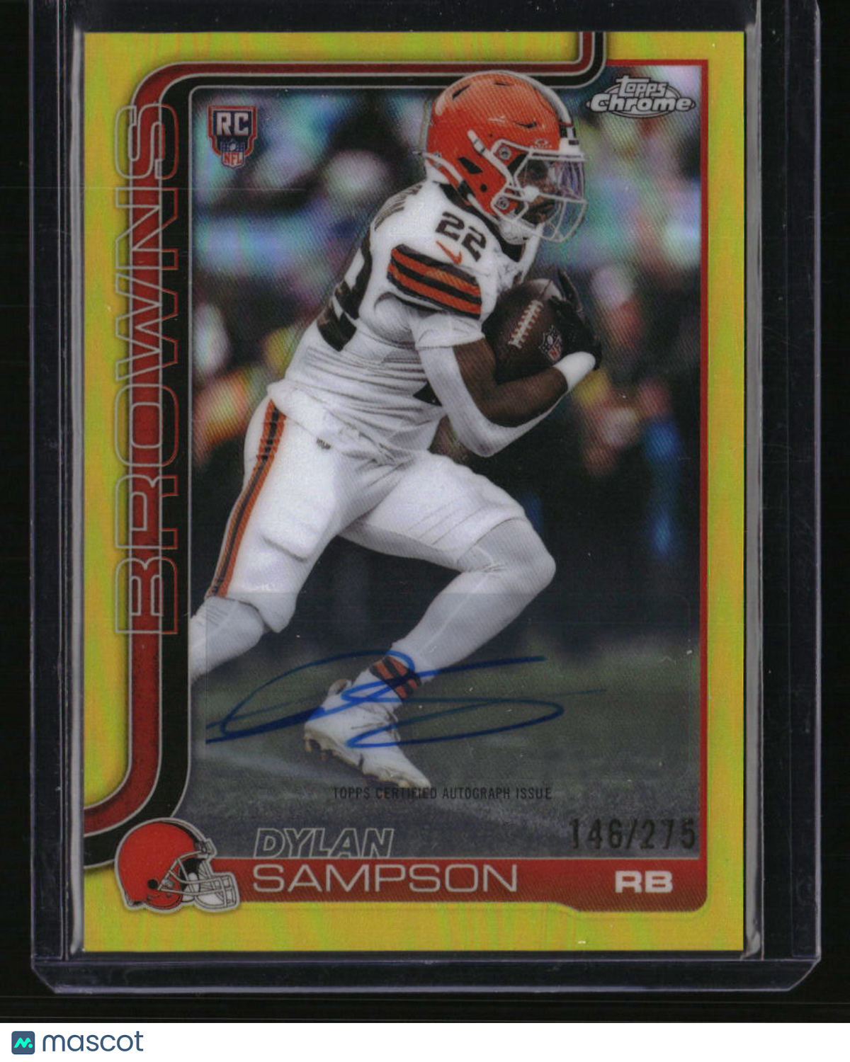 2025 Topps Chrome Dylan Sampson Chrome Rookie Autographs Yellow Refractor #/275