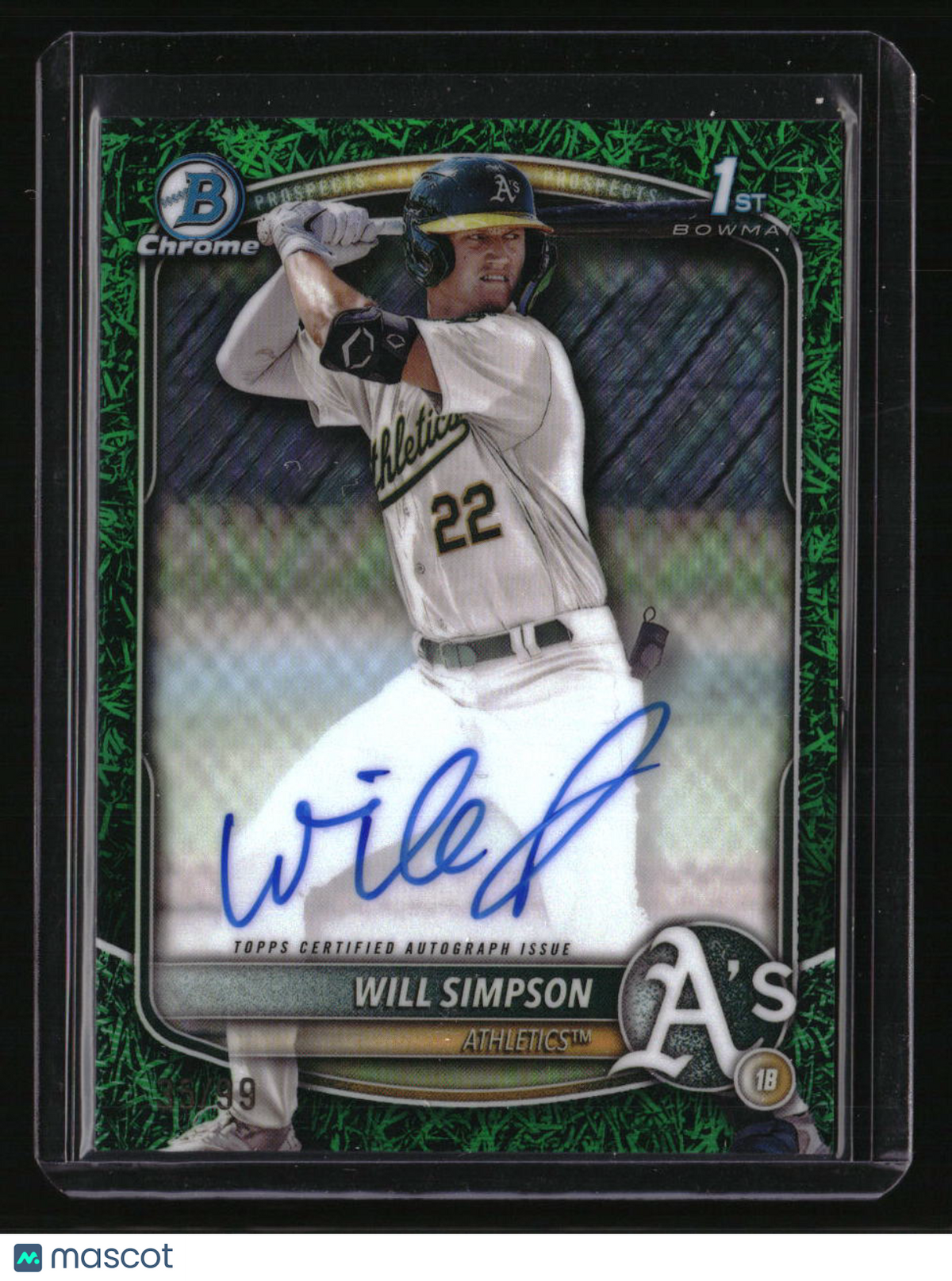 2025 Bowman Will Simpson Chrome Prospects Autographs Green Grass Refractor #/99